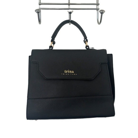 Sleek Sophisticated Trina Turk Black Handbag or Crossbody with Gold Hardware - Picture 2 of 11